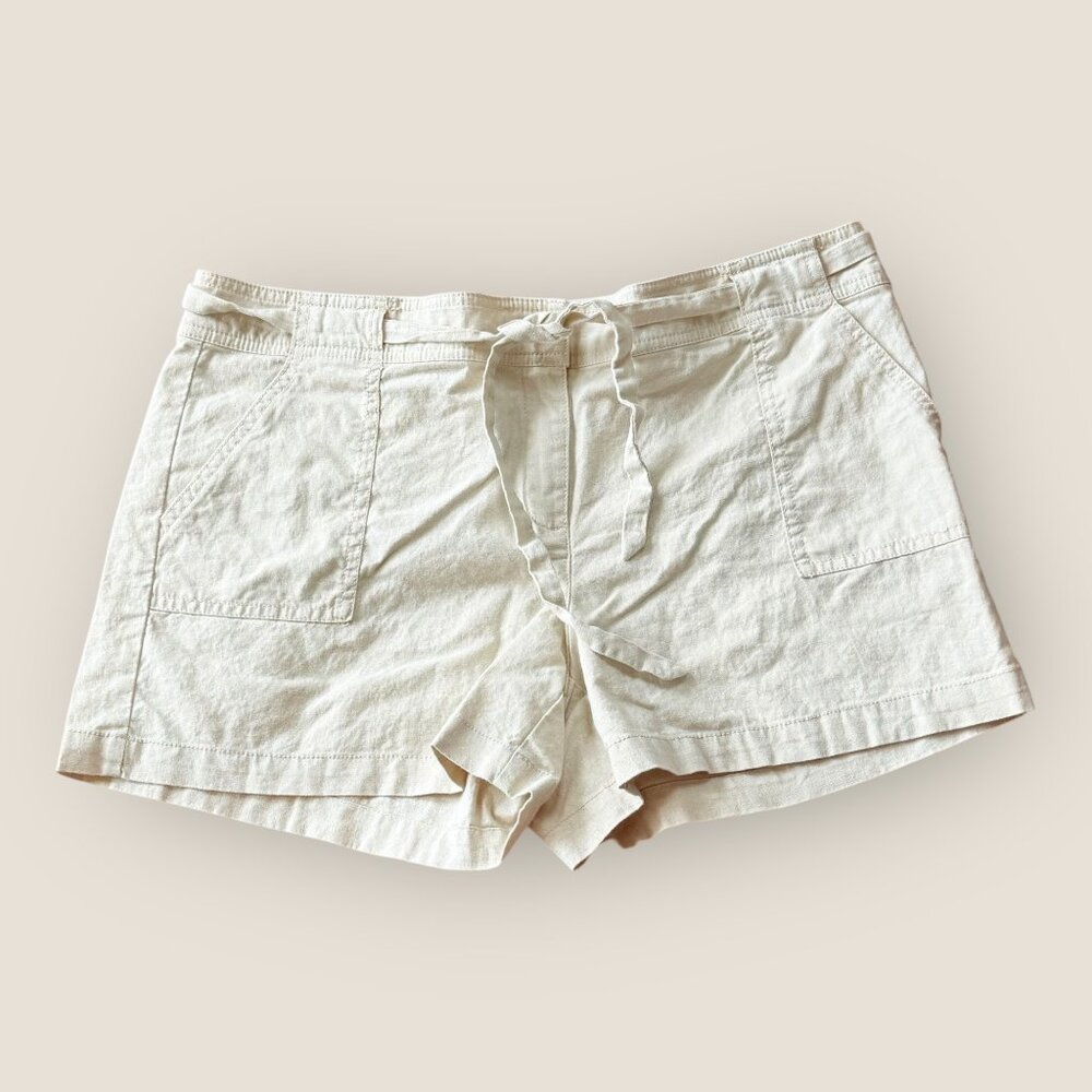 New York & Company Womens Linen-Blend Drawstring Shorts Size 12 Beige